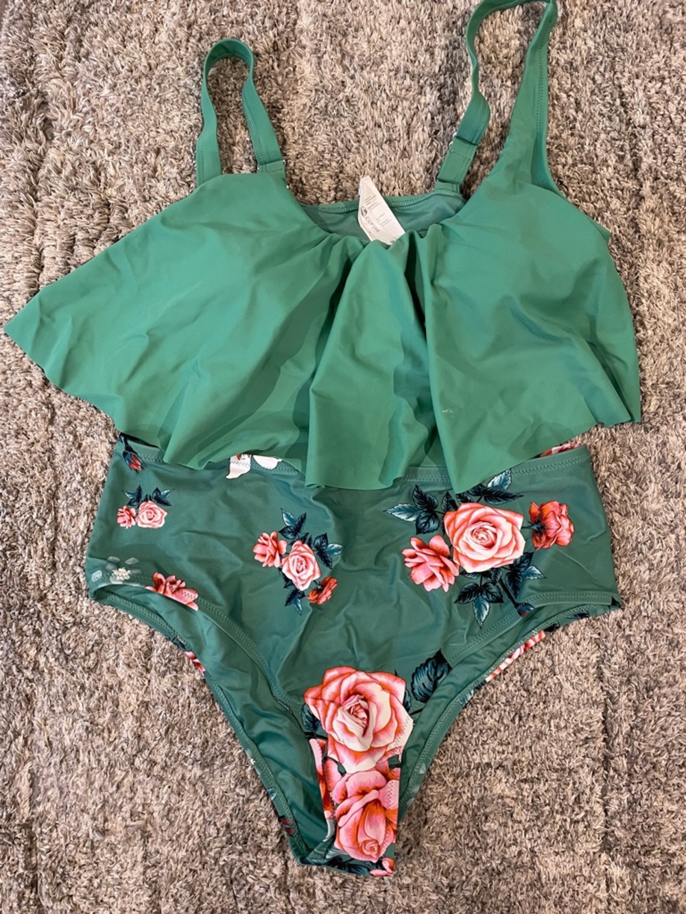 Women’s Floral Green Two-Piece Swim Set CUPSHE